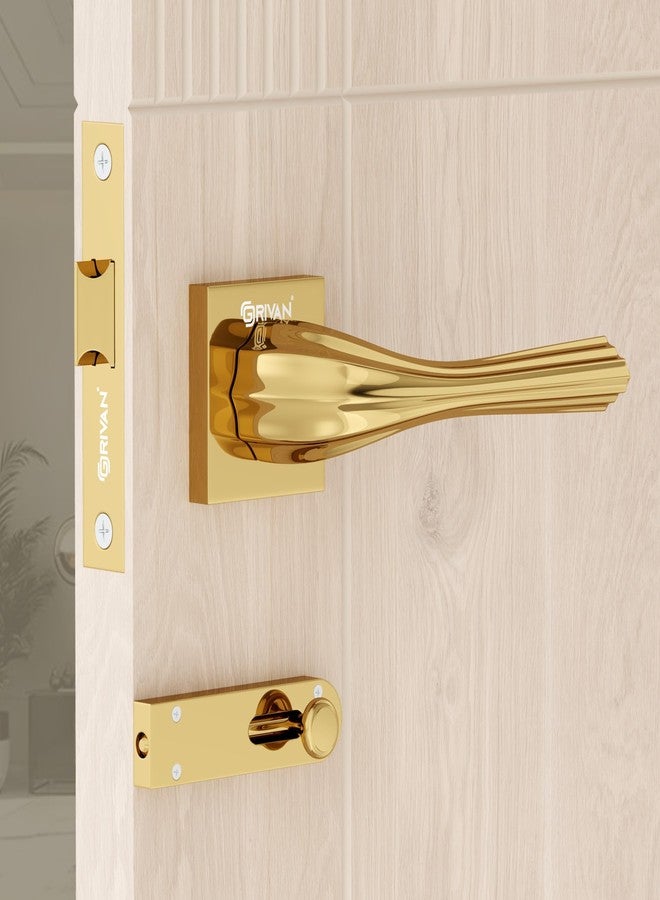 GRIVAN Premium Brass Bathroom Door Handleset with Keyless Baby Latch for Bedroom/Balcony/Office (Gold Finish) - Image 1
